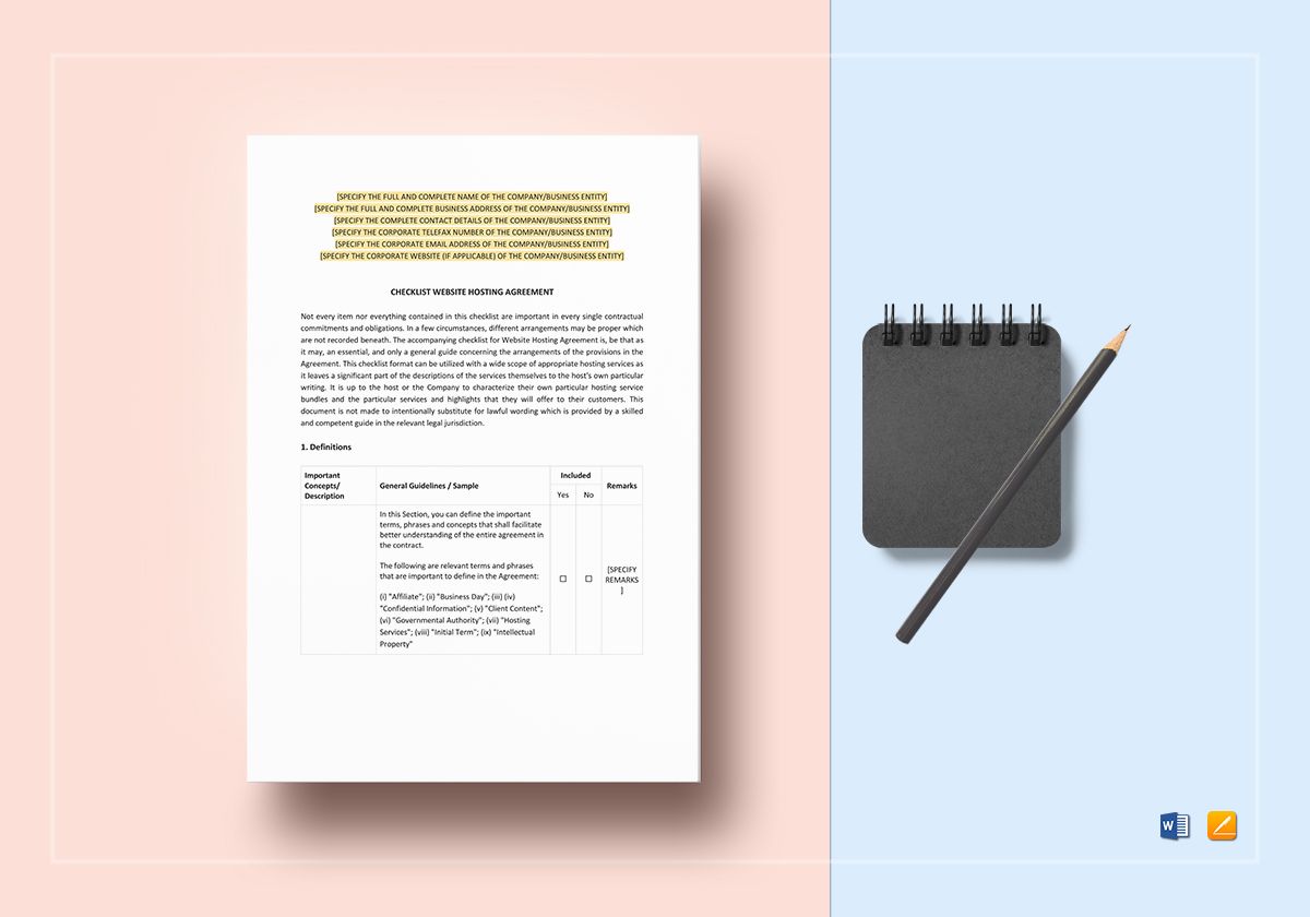 Checklist-Website-Hosting-Agreement-Template